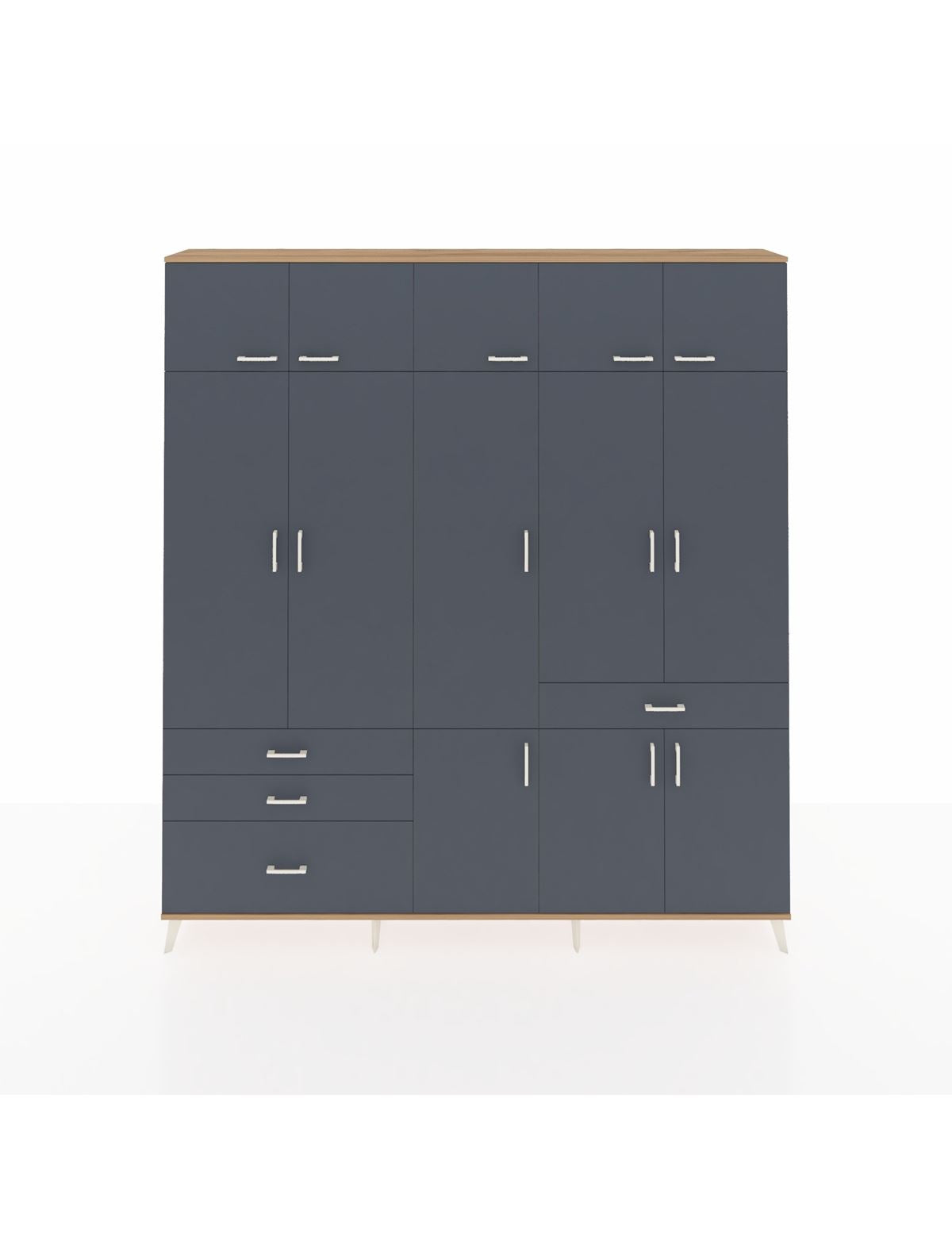 Arges Gardrop 8 Raflı 4 Çekmeceli 3 Askılı 220x30x243 Çam-Antrasit