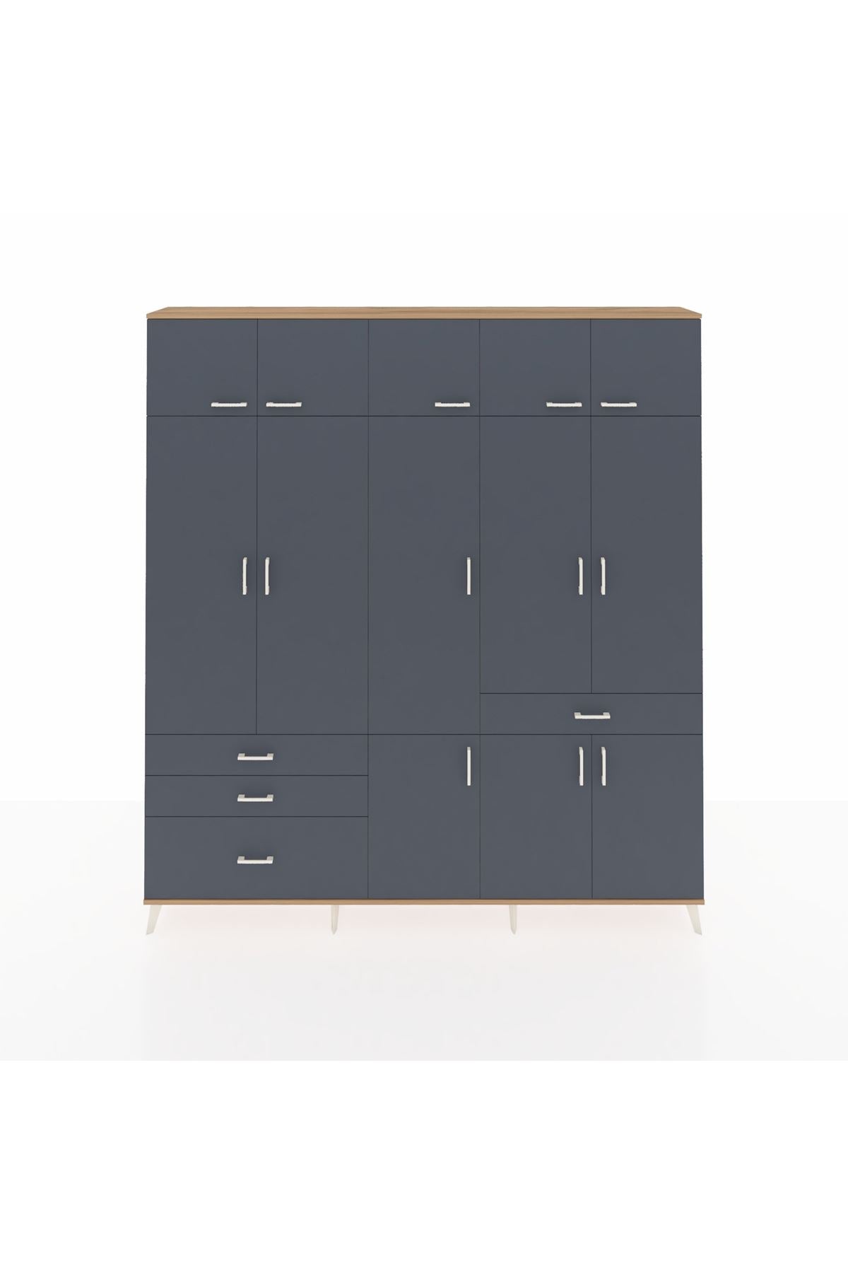 Arges Gardrop 8 Raflı 4 Çekmeceli 3 Askılı 220x30x243 Çam-Antrasit