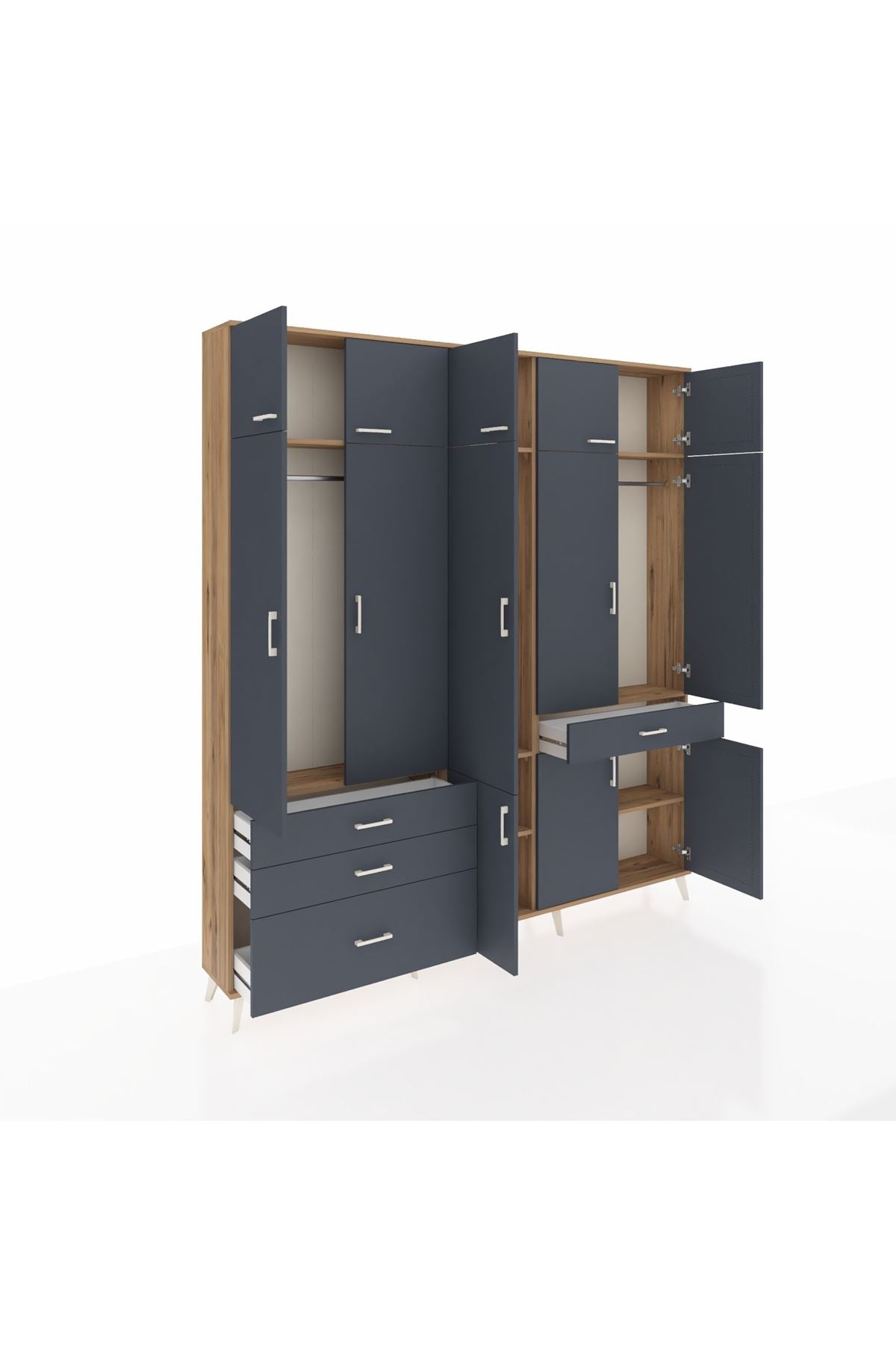 Arges Gardrop 8 Raflı 4 Çekmeceli 3 Askılı 220x30x243 Çam-Antrasit