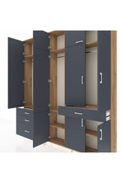 Arges Gardrop 8 Raflı 4 Çekmeceli 3 Askılı 220x30x243 Çam-Antrasit