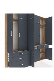 Arges Gardrop 8 Raflı 4 Çekmeceli 3 Askılı 220x30x243 Çam-Antrasit