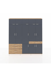 Arges Dolap 8 Raflı 4 Çekmeceli 3 Askılı 220x30x243 Çam-Antrasit/Çam