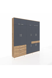 Arges Dolap 8 Raflı 4 Çekmeceli 3 Askılı 220x30x243 Çam-Antrasit/Çam