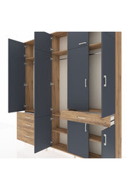 Arges Dolap 8 Raflı 4 Çekmeceli 3 Askılı 220x30x243 Çam-Antrasit/Çam