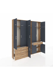 Arges Dolap 8 Raflı 4 Çekmeceli 3 Askılı 220x30x243 Çam-Antrasit/Çam