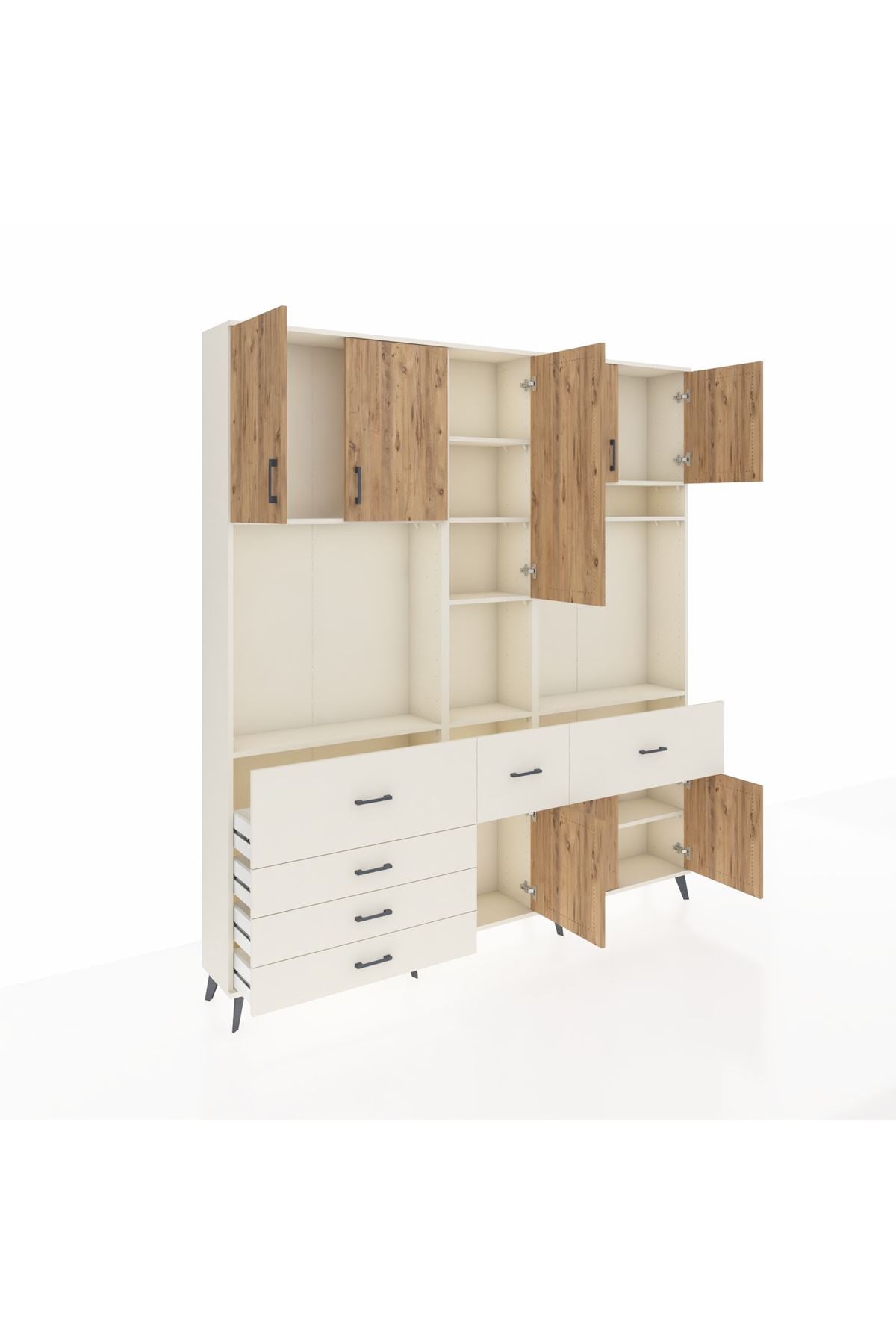 Arges Dolap 10 Raflı 6 Çekmeceli 8 Kapaklı 220x30x243 Aytaşı-Çam/Aytaşı