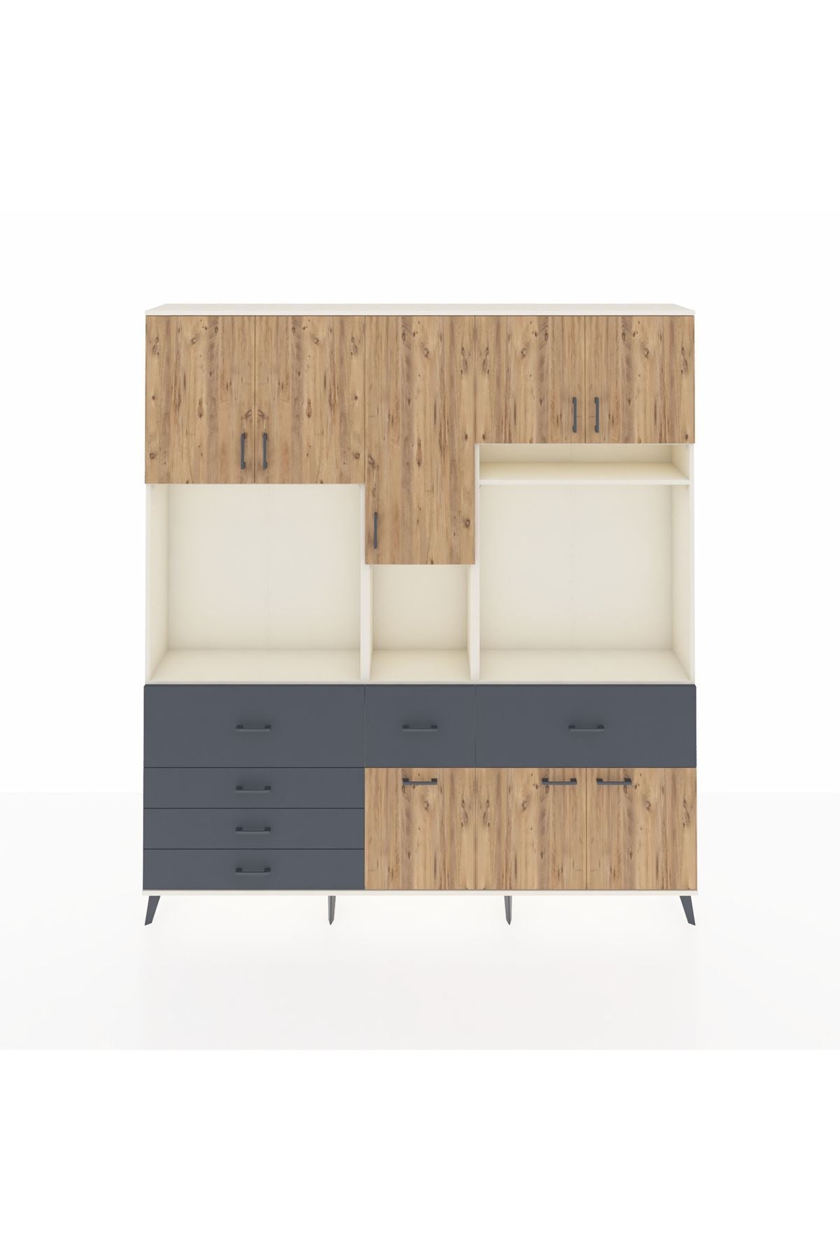 Arges Dolap 10 Raflı 6 Çekmeceli 8 Kapaklı 220x30x243 Aytaşı-Çam/Antrasit