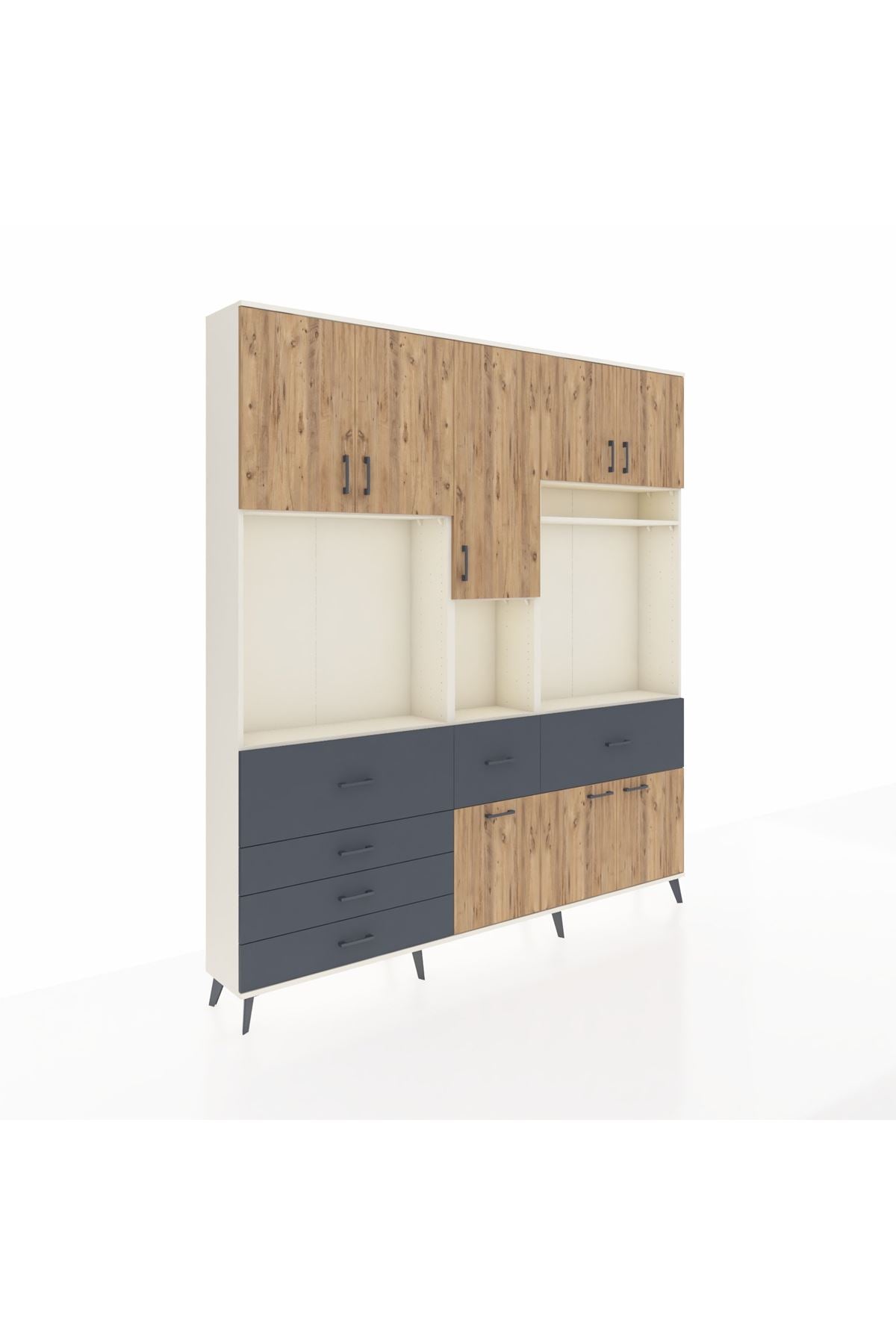 Arges Dolap 10 Raflı 6 Çekmeceli 8 Kapaklı 220x30x243 Aytaşı-Çam/Antrasit