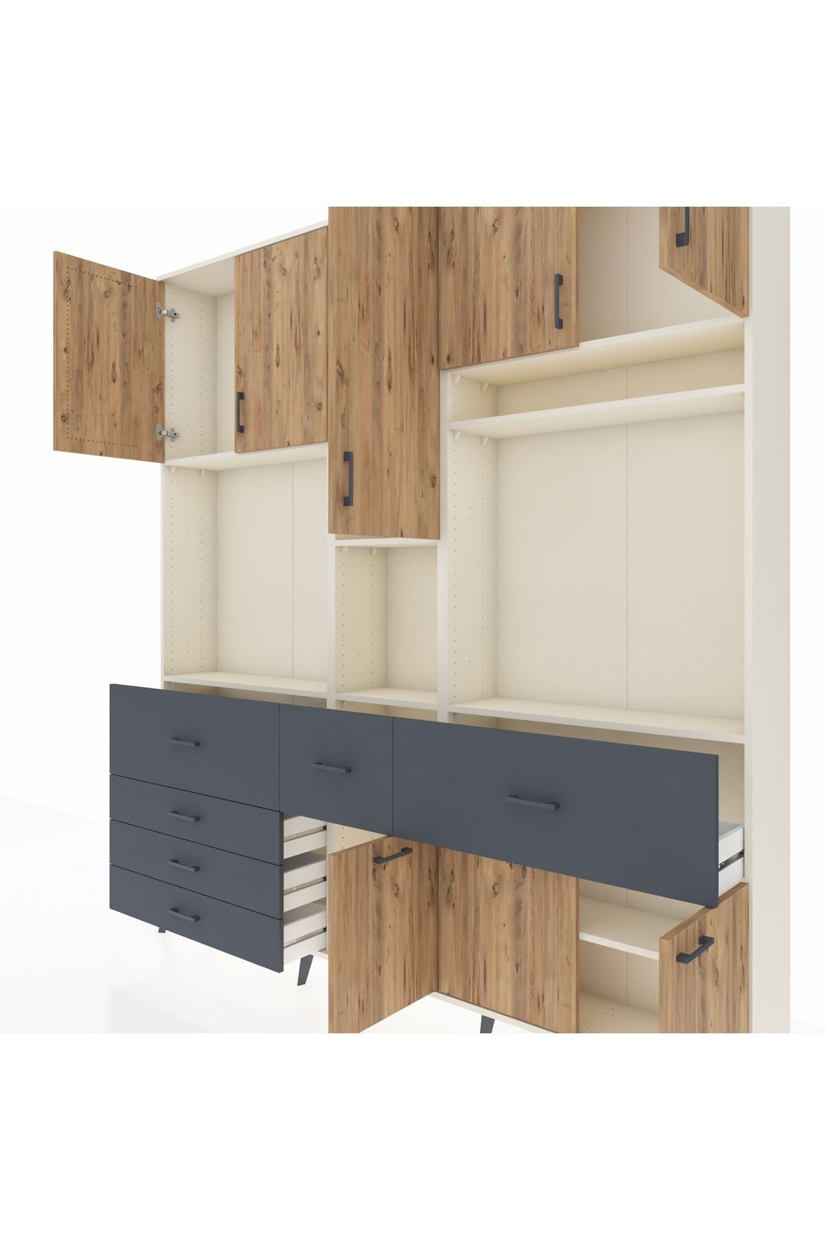 Arges Dolap 10 Raflı 6 Çekmeceli 8 Kapaklı 220x30x243 Aytaşı-Çam/Antrasit