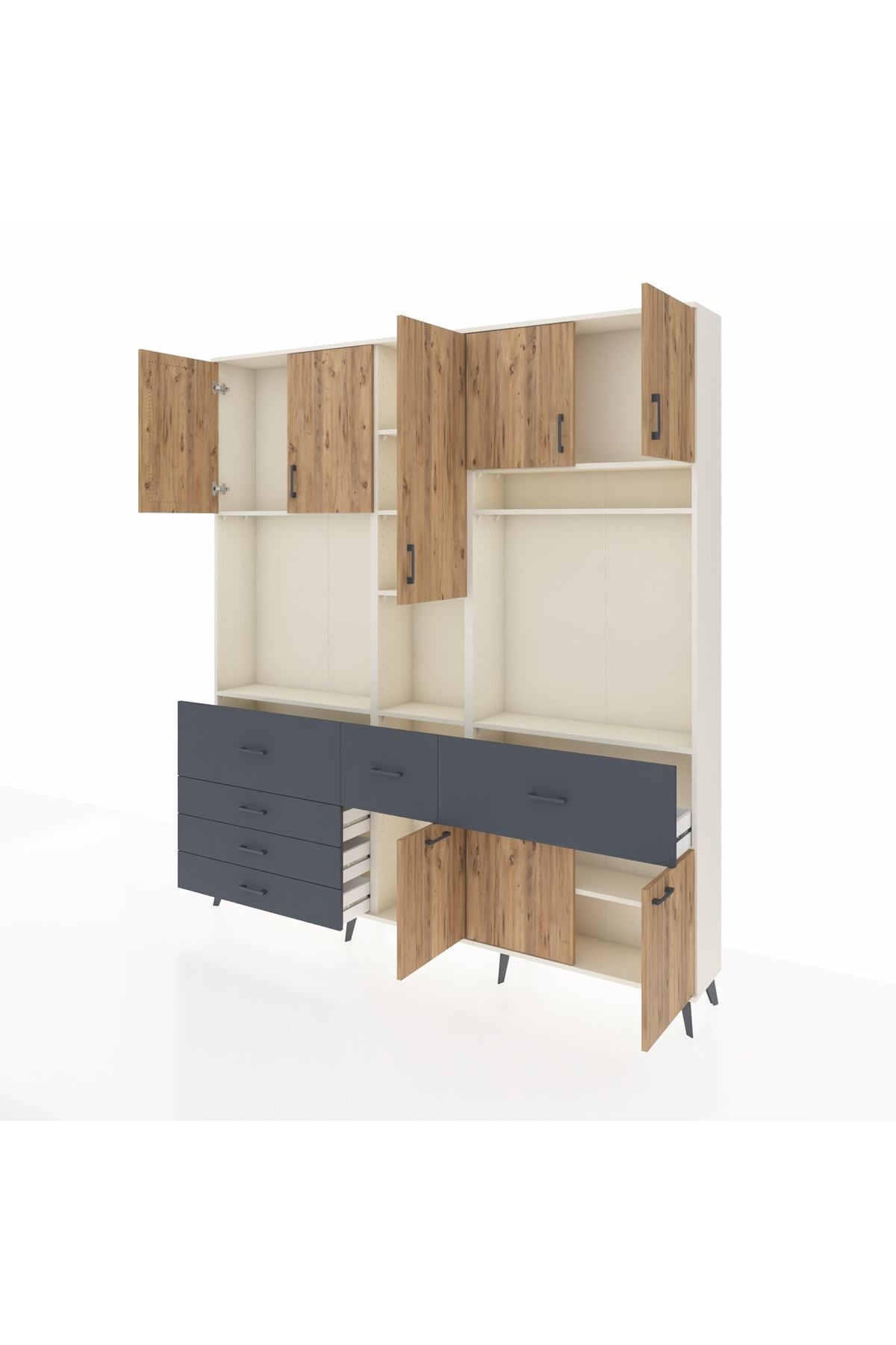 Arges Dolap 10 Raflı 6 Çekmeceli 8 Kapaklı 220x30x243 Aytaşı-Çam/Antrasit