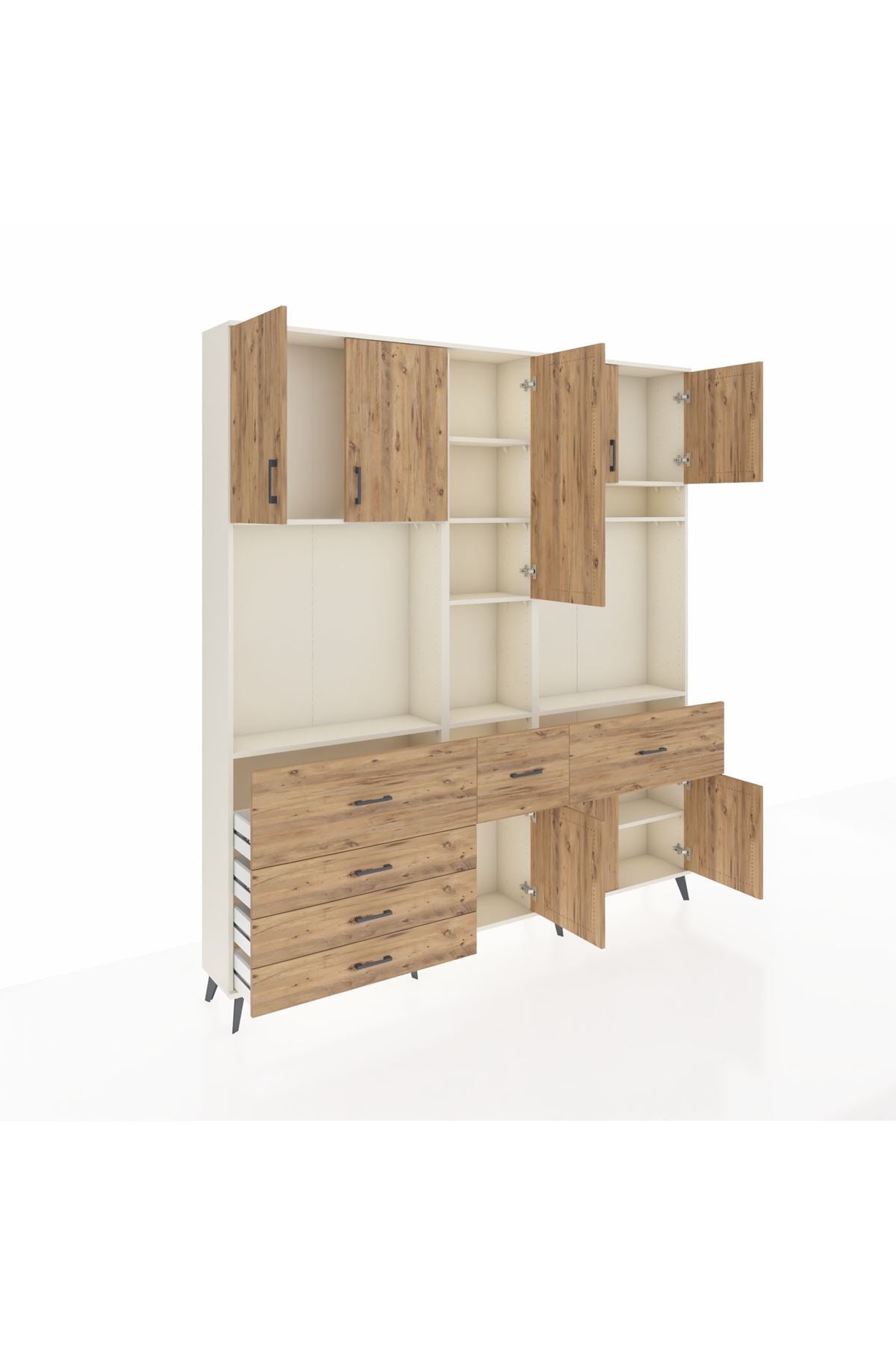 Arges Gardrop 10 Raflı 6 Çekmeceli 8 Kapaklı 220x30x243 Aytaşı-Çam