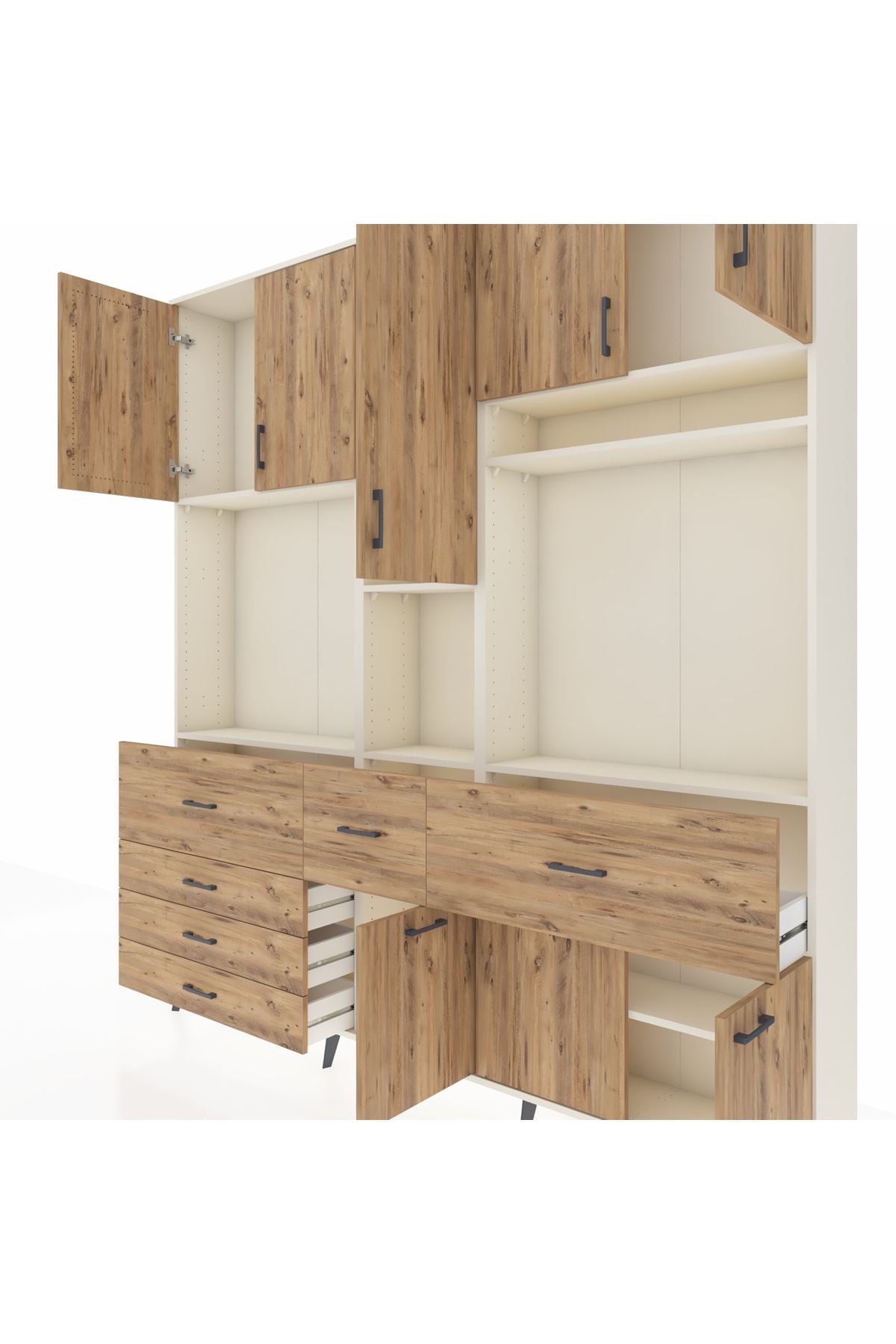 Arges Gardrop 10 Raflı 6 Çekmeceli 8 Kapaklı 220x30x243 Aytaşı-Çam