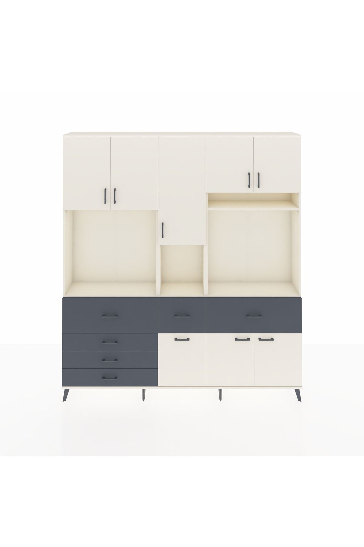 Arges Dolap 10 Raflı 6 Çekmeceli 8 Kapaklı 220x30x243 Aytaşı-Aytaşı/Antrasit