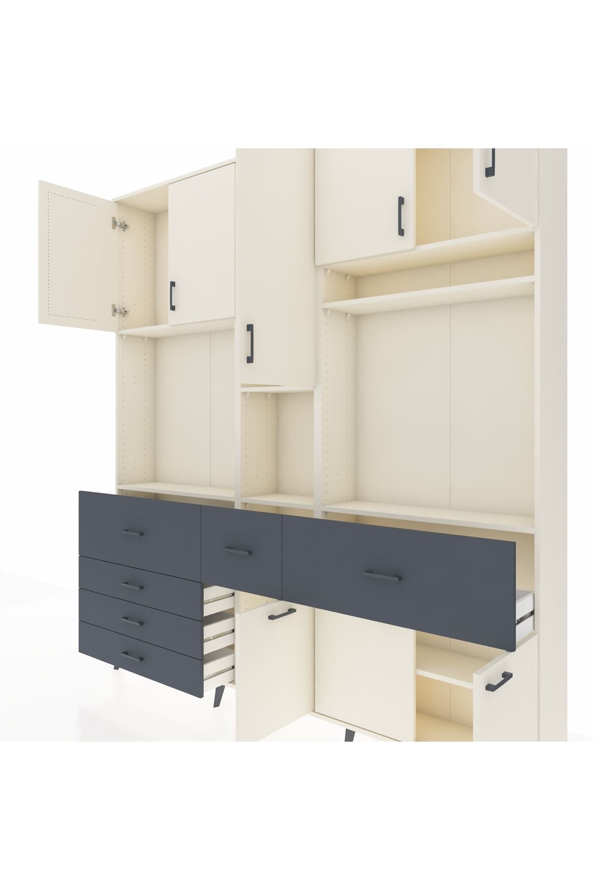 Arges Dolap 10 Raflı 6 Çekmeceli 8 Kapaklı 220x30x243 Aytaşı-Aytaşı/Antrasit