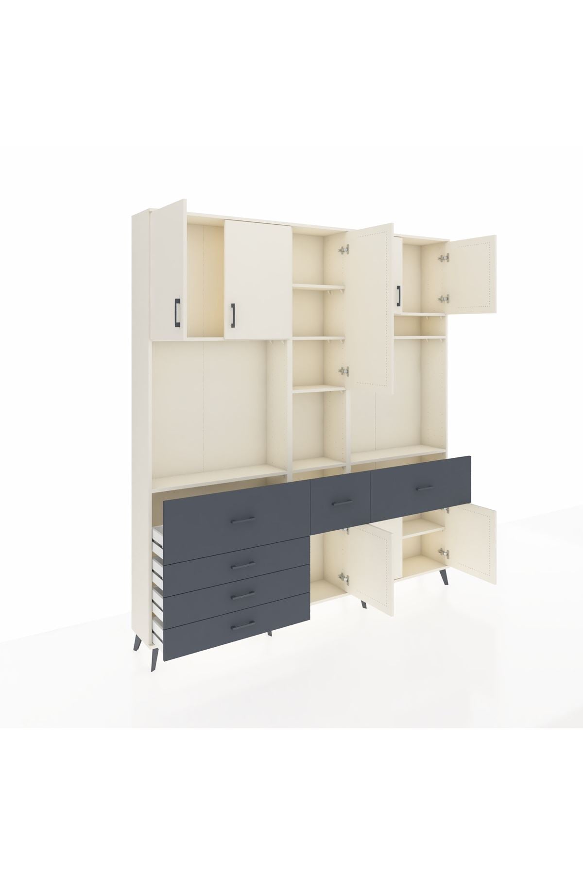 Arges Dolap 10 Raflı 6 Çekmeceli 8 Kapaklı 220x30x243 Aytaşı-Aytaşı/Antrasit