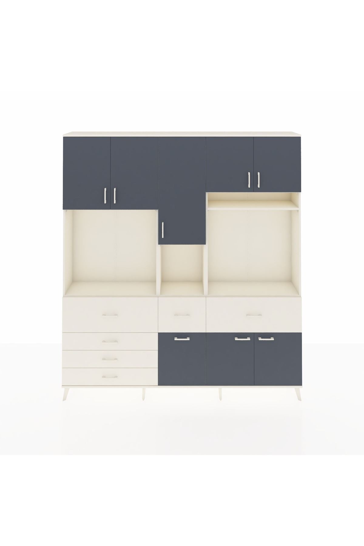 Arges Dolap 10 Raflı 6 Çekmeceli 8 Kapaklı 220x30x243 Aytaşı-Antrasit/Aytaşı