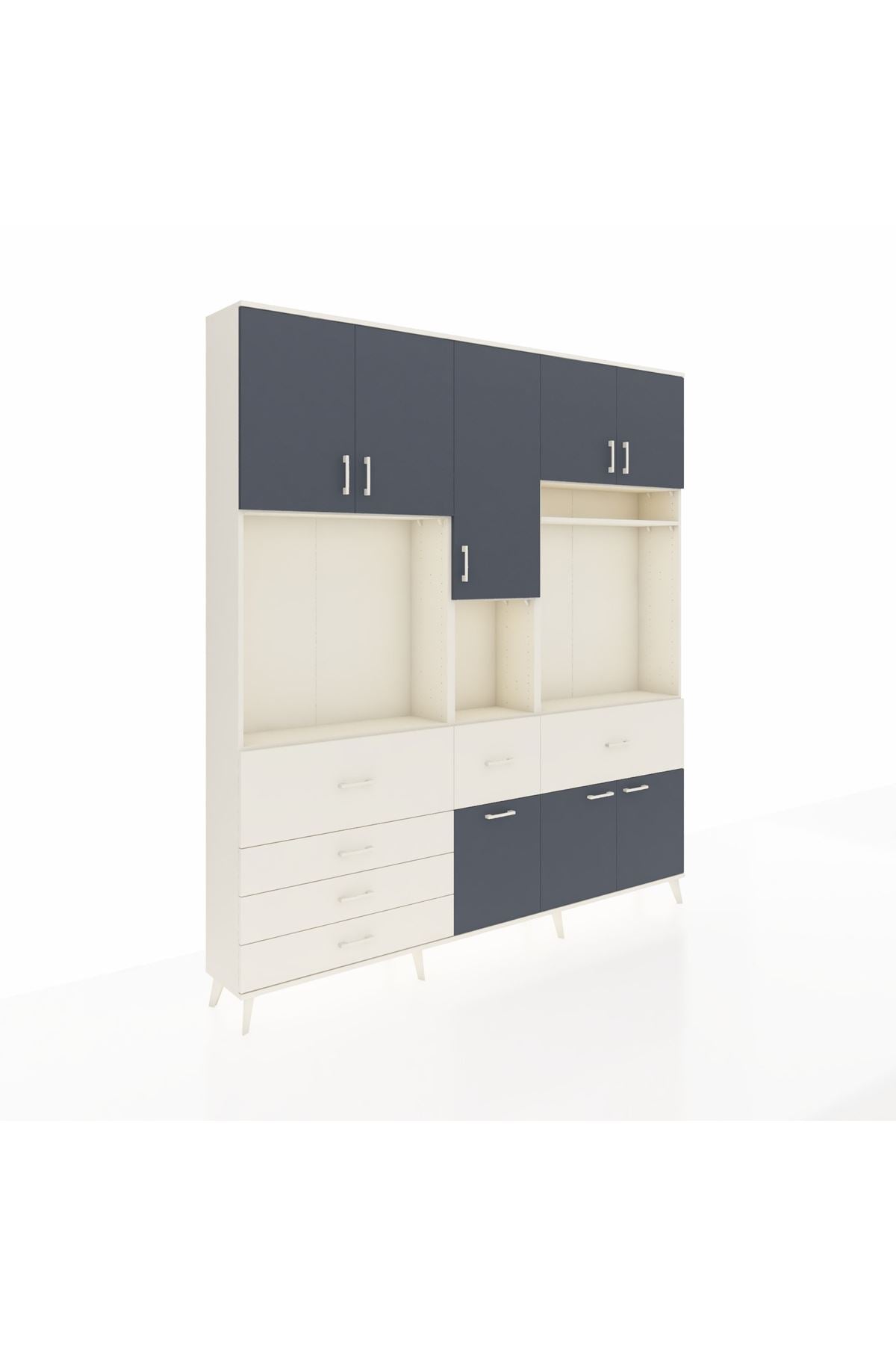 Arges Dolap 10 Raflı 6 Çekmeceli 8 Kapaklı 220x30x243 Aytaşı-Antrasit/Aytaşı