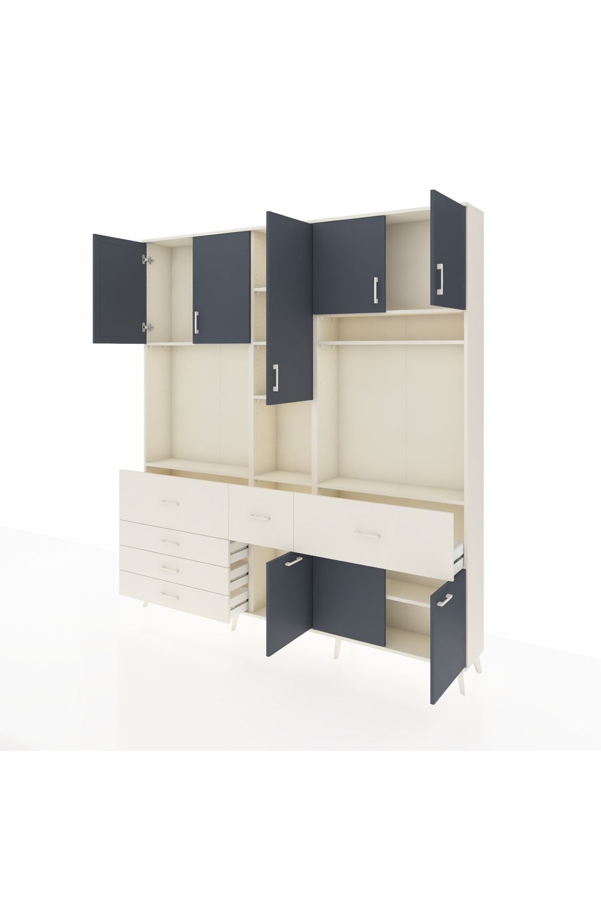 Arges Dolap 10 Raflı 6 Çekmeceli 8 Kapaklı 220x30x243 Aytaşı-Antrasit/Aytaşı