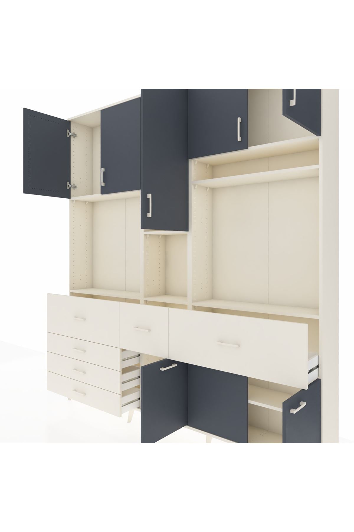 Arges Dolap 10 Raflı 6 Çekmeceli 8 Kapaklı 220x30x243 Aytaşı-Antrasit/Aytaşı