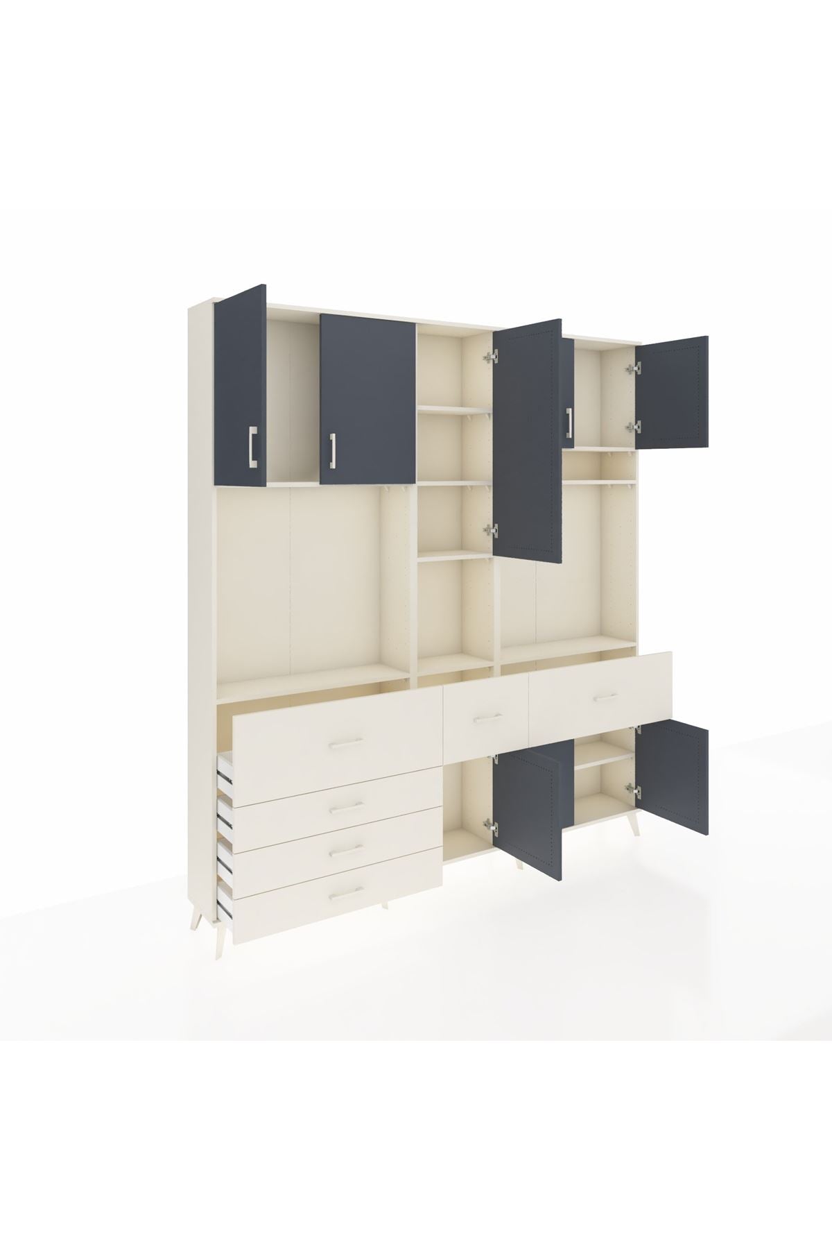 Arges Dolap 10 Raflı 6 Çekmeceli 8 Kapaklı 220x30x243 Aytaşı-Antrasit/Aytaşı