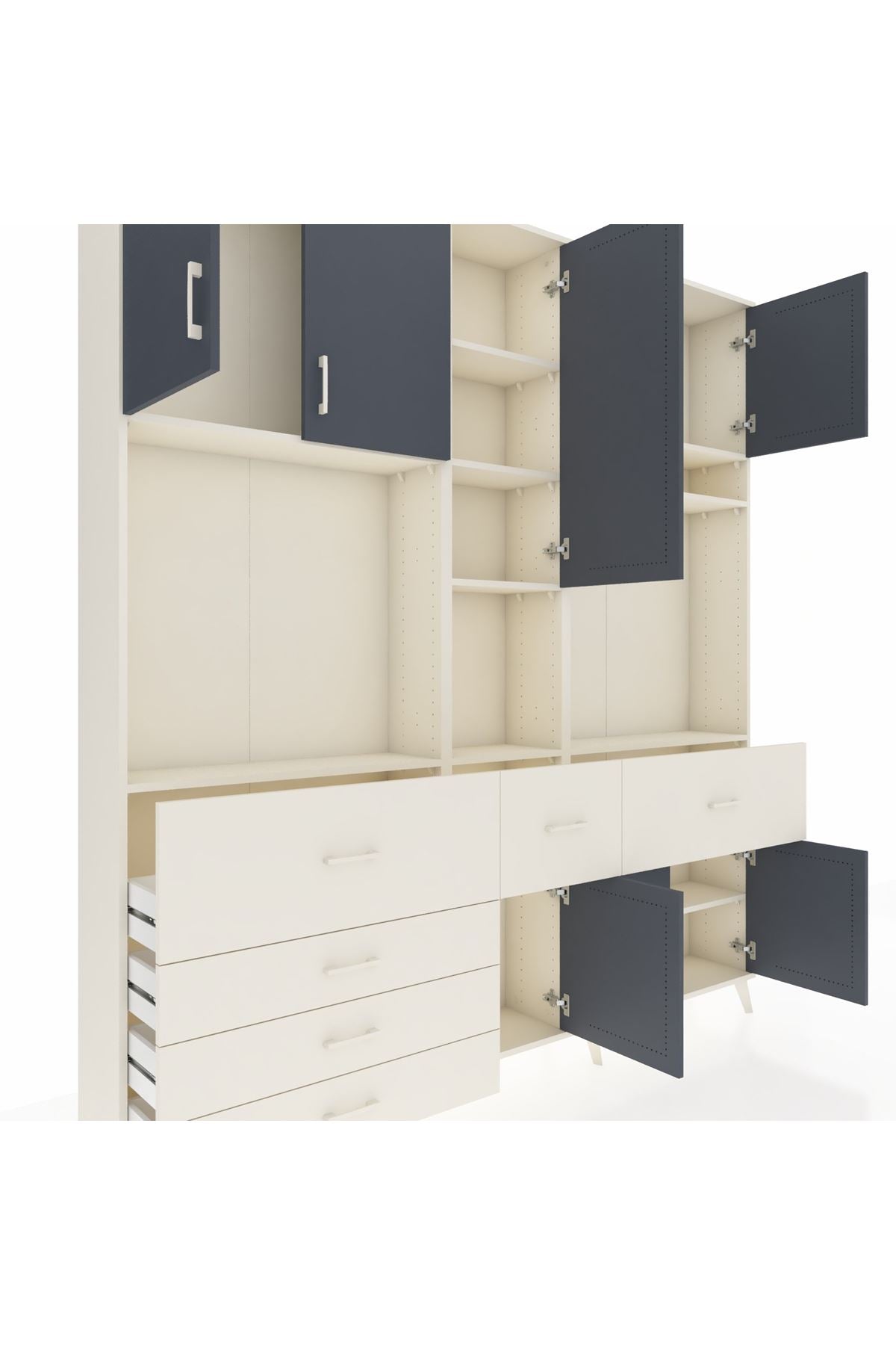 Arges Dolap 10 Raflı 6 Çekmeceli 8 Kapaklı 220x30x243 Aytaşı-Antrasit/Aytaşı