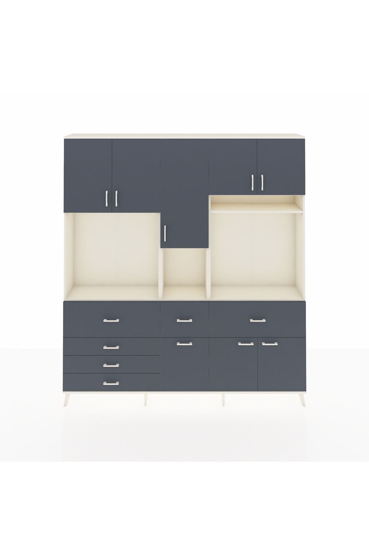 Arges Gardrop 10 Raflı 6 Çekmeceli 8 Kapaklı 220x30x243 Aytaşı-Antrasit