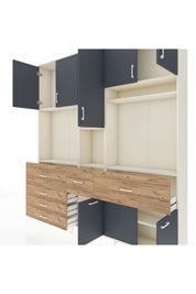 Arges Dolap 10 Raflı 6 Çekmeceli 8 Kapaklı 220x30x243 Aytaşı-Antrasit/Çam