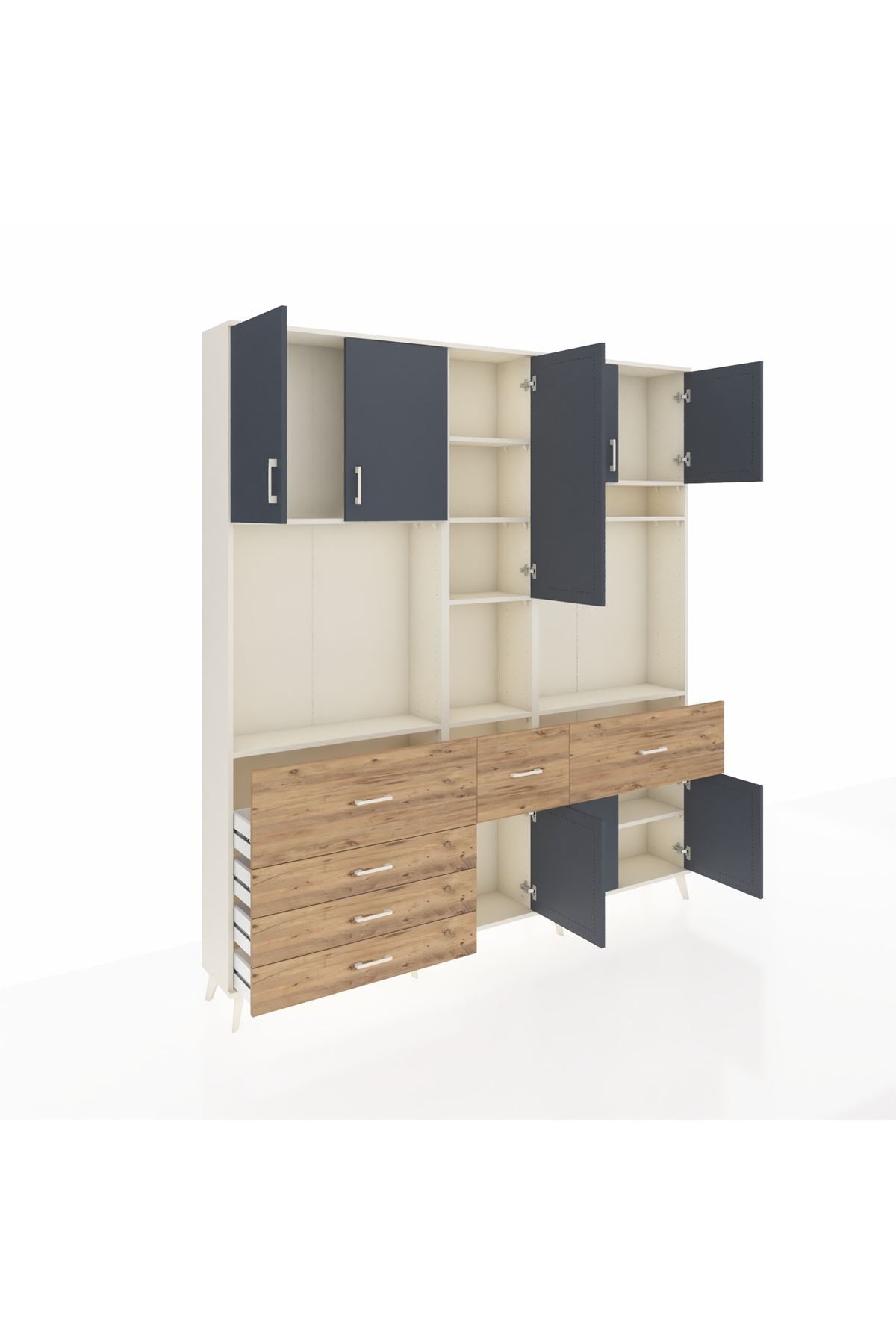 Arges Dolap 10 Raflı 6 Çekmeceli 8 Kapaklı 220x30x243 Aytaşı-Antrasit/Çam