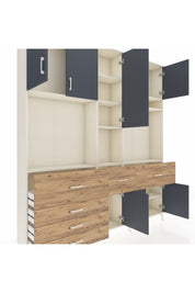 Arges Dolap 10 Raflı 6 Çekmeceli 8 Kapaklı 220x30x243 Aytaşı-Antrasit/Çam