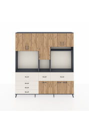 Arges Dolap 10 Raflı 6 Çekmeceli 8 Kapaklı 220x30x243 Antrasit-Çam/Aytaşı