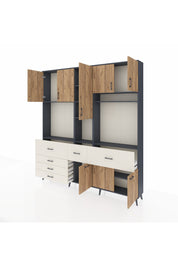 Arges Dolap 10 Raflı 6 Çekmeceli 8 Kapaklı 220x30x243 Antrasit-Çam/Aytaşı