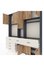 Arges Dolap 10 Raflı 6 Çekmeceli 8 Kapaklı 220x30x243 Antrasit-Çam/Aytaşı