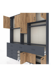 Arges Dolap 10 Raflı 6 Çekmeceli 8 Kapaklı 220x30x243 Antrasit-Çam/Antrasit