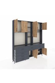 Arges Dolap 10 Raflı 6 Çekmeceli 8 Kapaklı 220x30x243 Antrasit-Çam/Antrasit