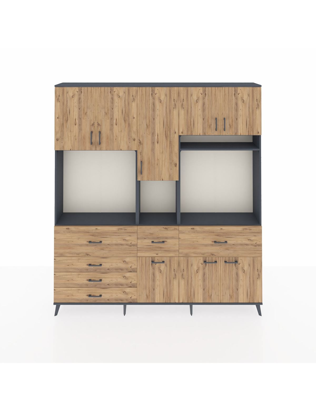 Arges Gardrop 10 Raflı 6 Çekmeceli 8 Kapaklı 220x30x243 Antrasit-Çam