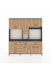 Arges Gardrop 10 Raflı 6 Çekmeceli 8 Kapaklı 220x30x243 Antrasit-Çam