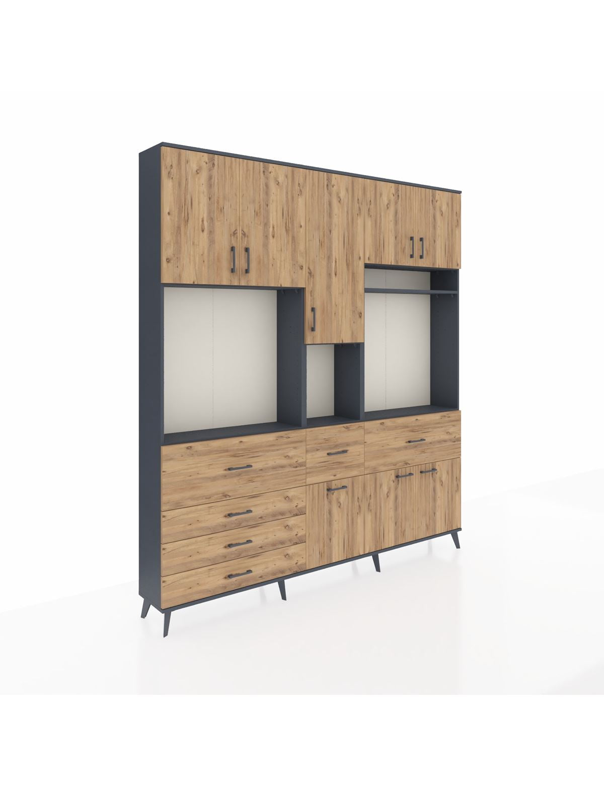 Arges Gardrop 10 Raflı 6 Çekmeceli 8 Kapaklı 220x30x243 Antrasit-Çam