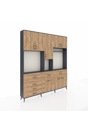 Arges Gardrop 10 Raflı 6 Çekmeceli 8 Kapaklı 220x30x243 Antrasit-Çam