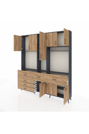 Arges Gardrop 10 Raflı 6 Çekmeceli 8 Kapaklı 220x30x243 Antrasit-Çam