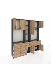 Arges Gardrop 10 Raflı 6 Çekmeceli 8 Kapaklı 220x30x243 Antrasit-Çam