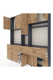 Arges Gardrop 10 Raflı 6 Çekmeceli 8 Kapaklı 220x30x243 Antrasit-Çam