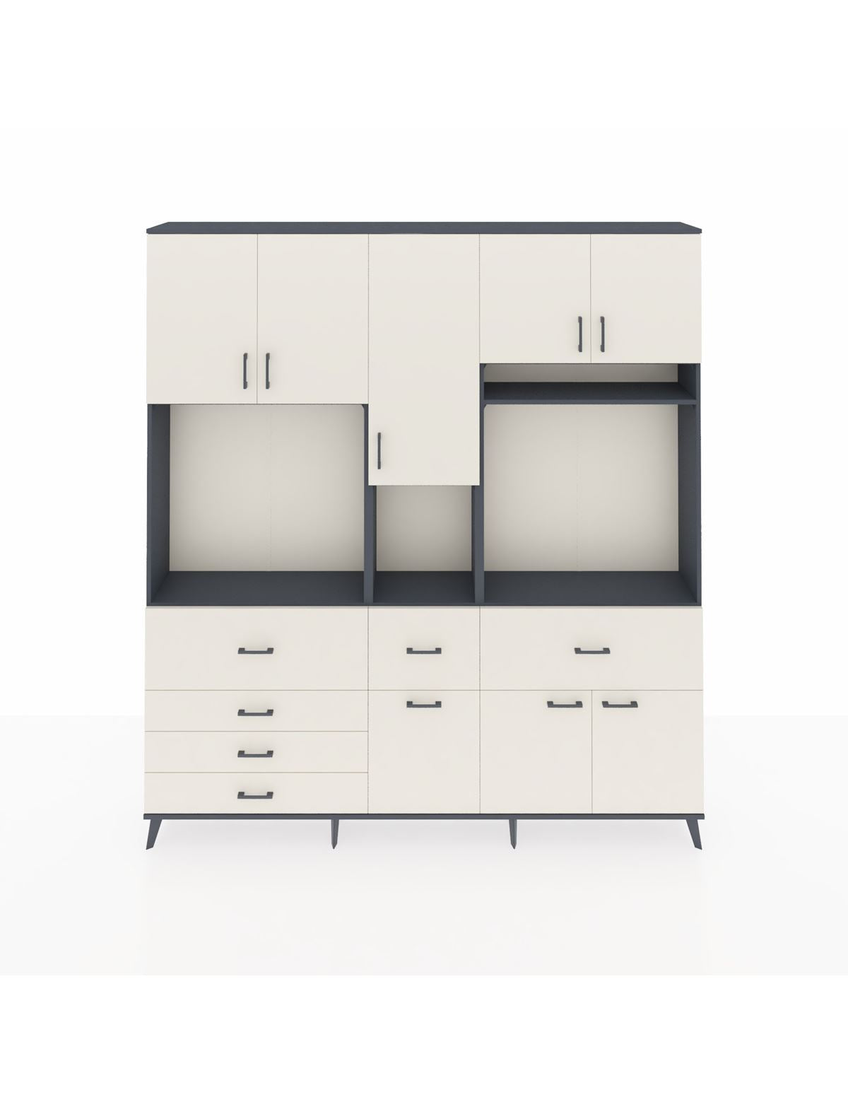 Arges Gardrop 10 Raflı 6 Çekmeceli 8 Kapaklı 220x30x243 Antrasit-Aytaşı