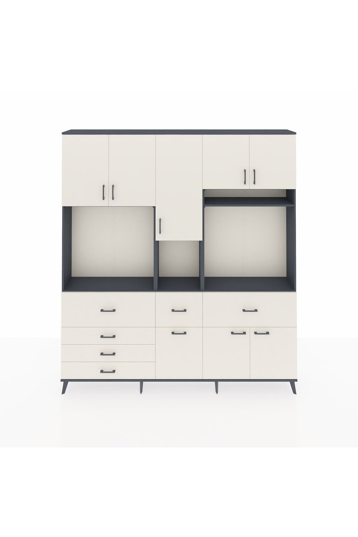 Arges Gardrop 10 Raflı 6 Çekmeceli 8 Kapaklı 220x30x243 Antrasit-Aytaşı