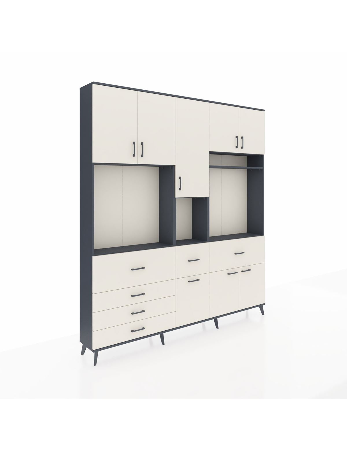 Arges Gardrop 10 Raflı 6 Çekmeceli 8 Kapaklı 220x30x243 Antrasit-Aytaşı