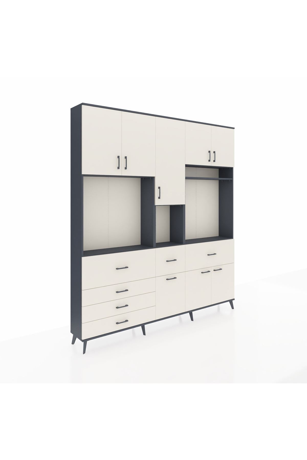 Arges Gardrop 10 Raflı 6 Çekmeceli 8 Kapaklı 220x30x243 Antrasit-Aytaşı