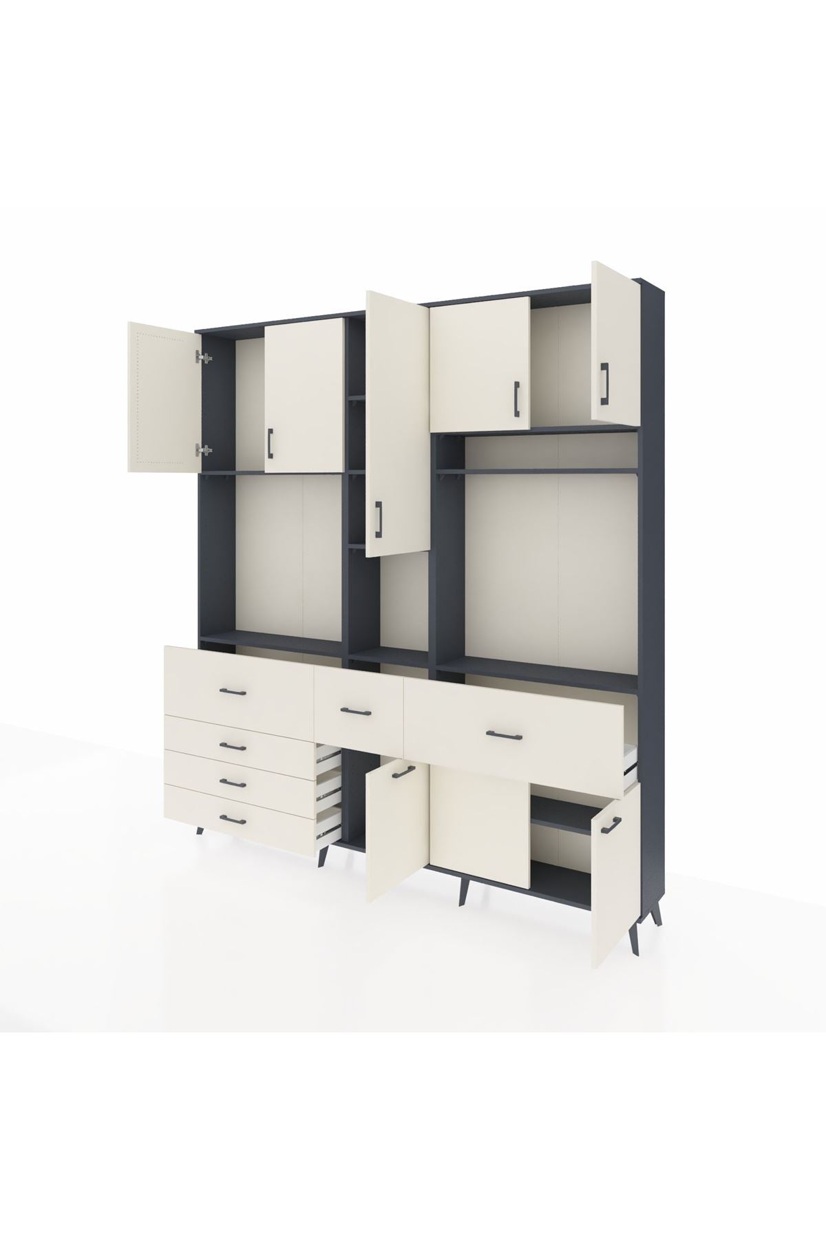 Arges Gardrop 10 Raflı 6 Çekmeceli 8 Kapaklı 220x30x243 Antrasit-Aytaşı