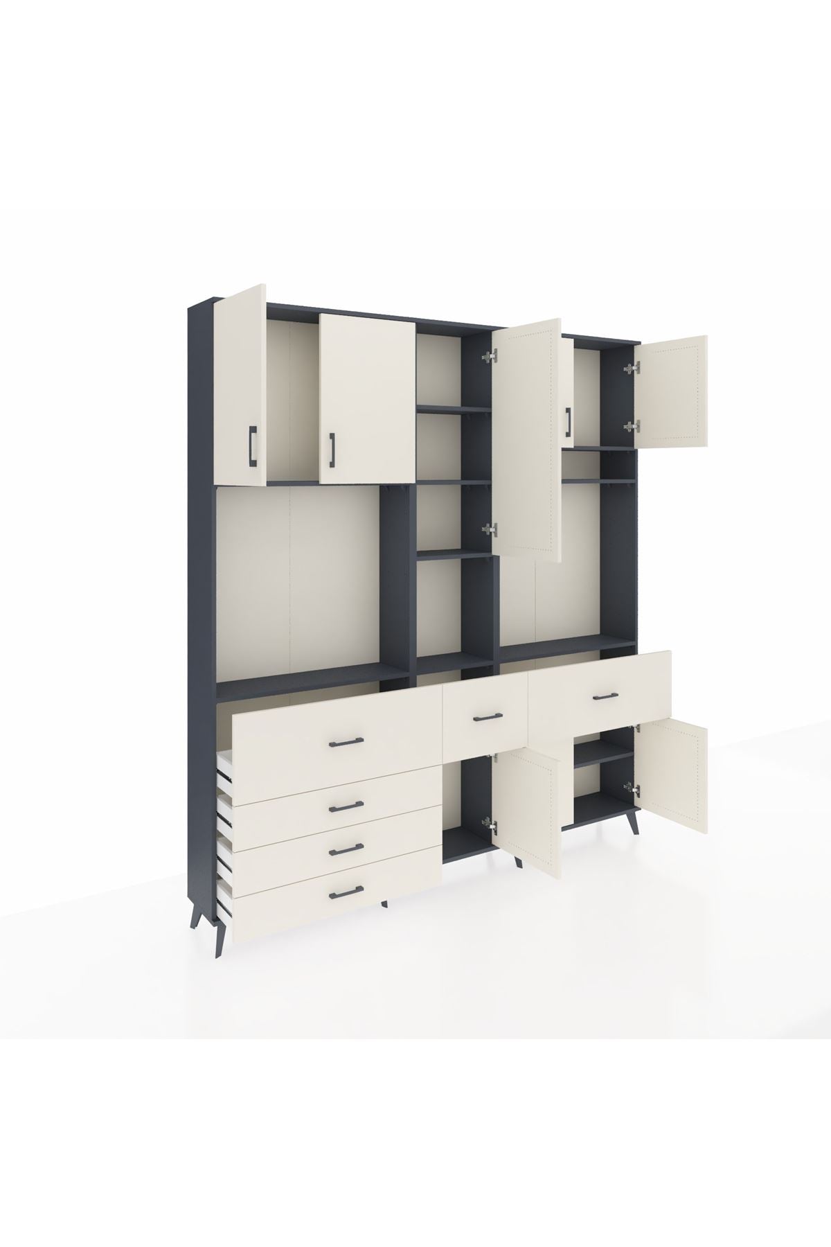 Arges Gardrop 10 Raflı 6 Çekmeceli 8 Kapaklı 220x30x243 Antrasit-Aytaşı