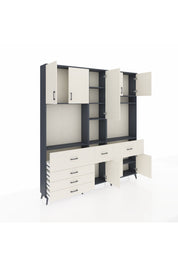 Arges Gardrop 10 Raflı 6 Çekmeceli 8 Kapaklı 220x30x243 Antrasit-Aytaşı