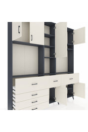 Arges Gardrop 10 Raflı 6 Çekmeceli 8 Kapaklı 220x30x243 Antrasit-Aytaşı