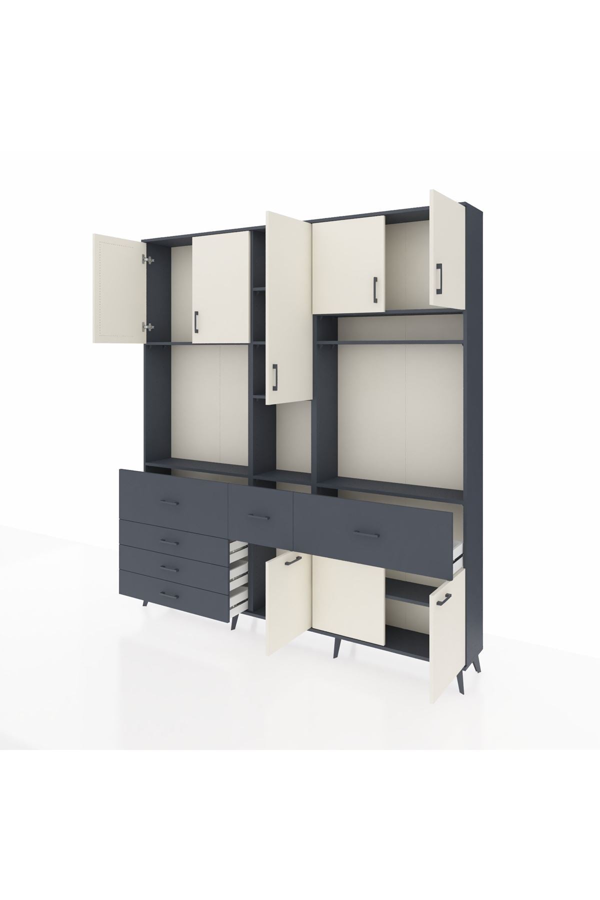 Arges Dolap 10 Raflı 6 Çekmeceli 8 Kapaklı 220x30x243 Antrasit-Aytaşı/Antrasit